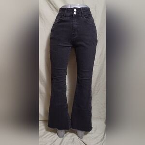 Dazy Black Frayed Flare Leg High Waist Denim Jeans